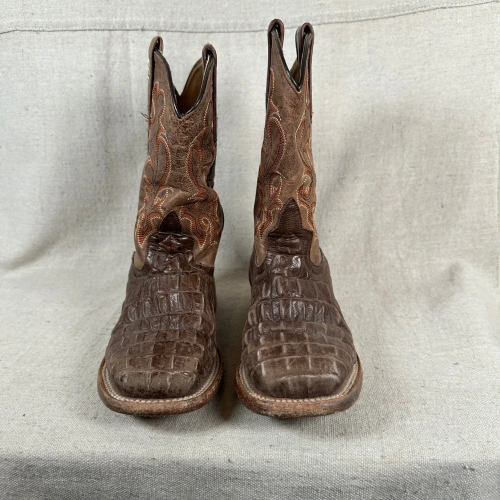 Anderson Bean 1070 Boys Brown Crocodile Square Toe Cowboy Boots‎ Size 12